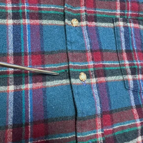 Vintage 70s 80s Pendleton Purple Blue Plaid Wool Flannel Button Down Shirt Sz M - Picture 7 of 8